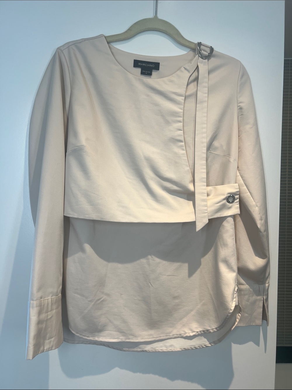 Marciano Cream Asymmetric Wrap-Detail Long Sleeve Blouse
